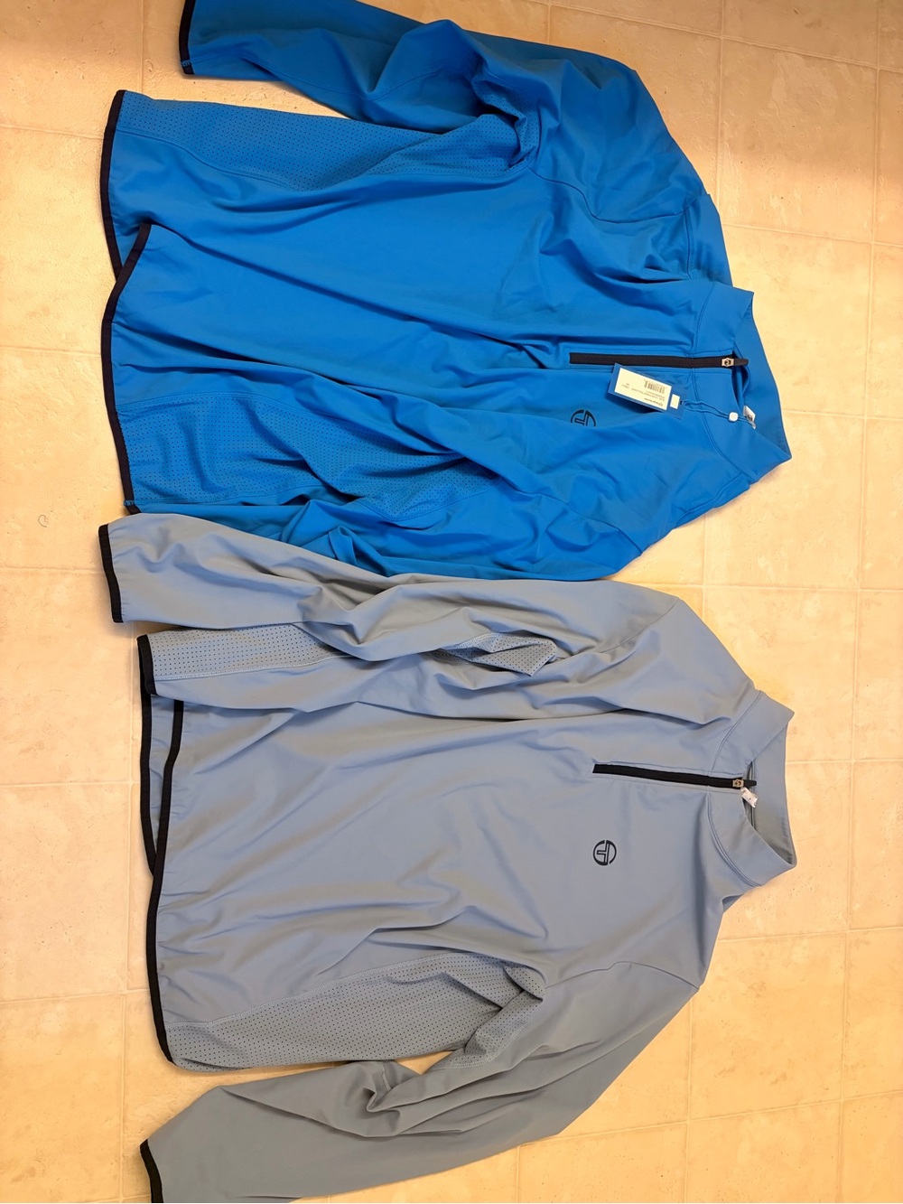 Sergio Tacchini Lightweight Half-Zip Shirt Jackets — Bright Blue & Light Blue
